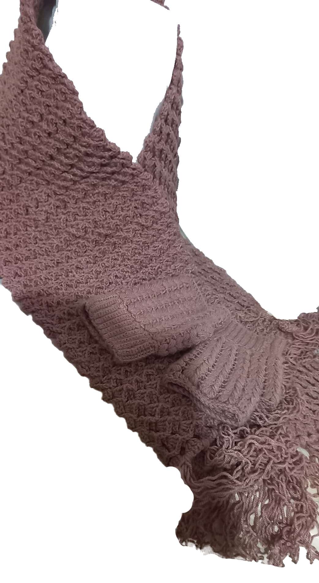 Handwoven Fringed Scarf – Dusty Rose | Soft & Cozy Winter Accessory